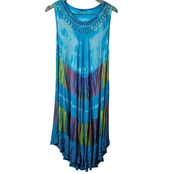 Vintage Advance Apparels Tie Dye Embroider Stitch Assymetrical Hem Dress OSFM - Picture 2 of 9